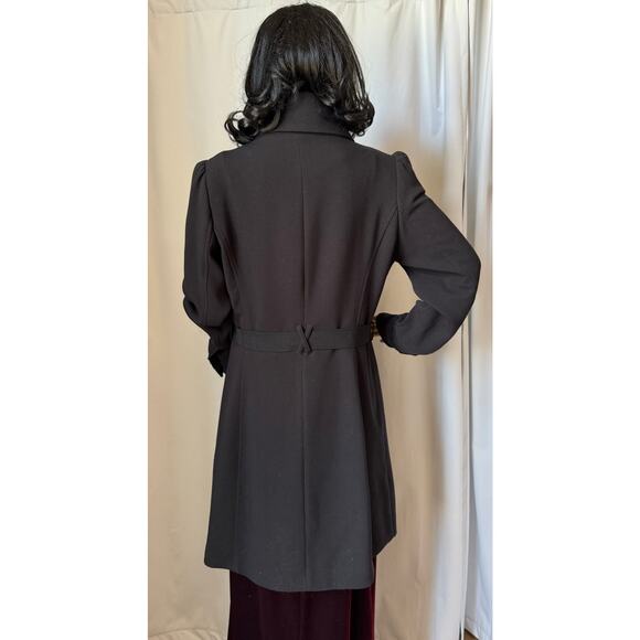 H&M Black dress coat rounded fold over collar with flower belt 12 - Picture 16 of 17